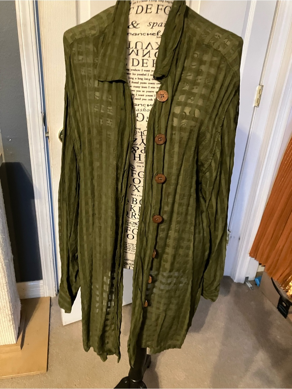 Avenue Olive Green Button-Front Trench Coat